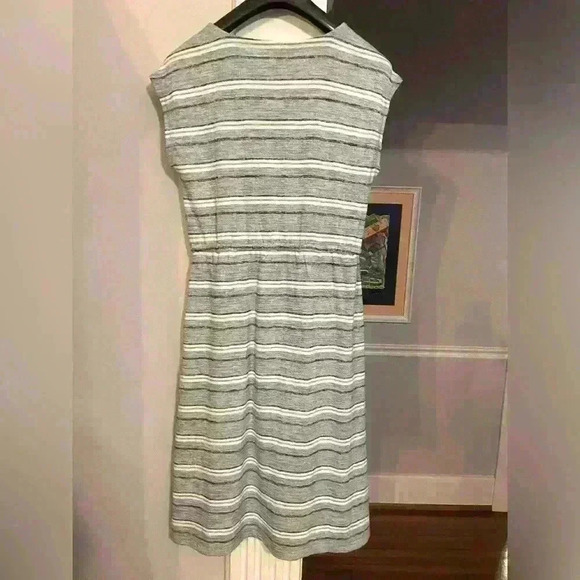 T by Talbots Midi Dress Size MP Drawstring Waist Blue Stripes Knit Stretch - Picture 6 of 10